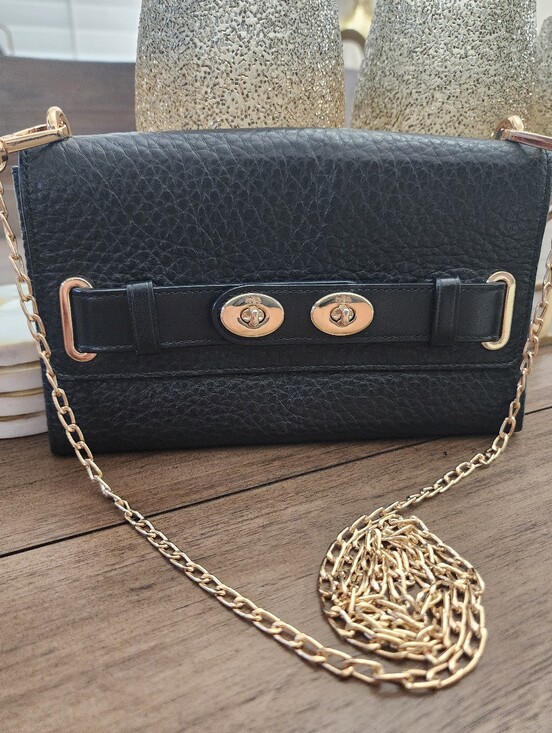 Coach Handbags - Coach Black Leather Crossbody Bag with Gold Chain